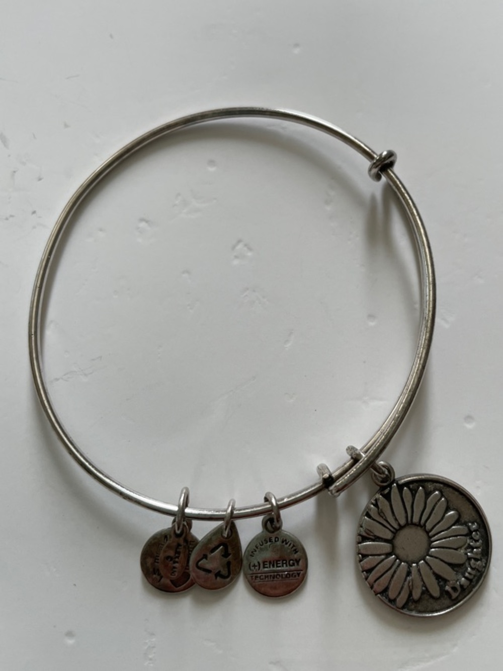 Alex and Ani Silver Daisy Charm Bangle Bracelet